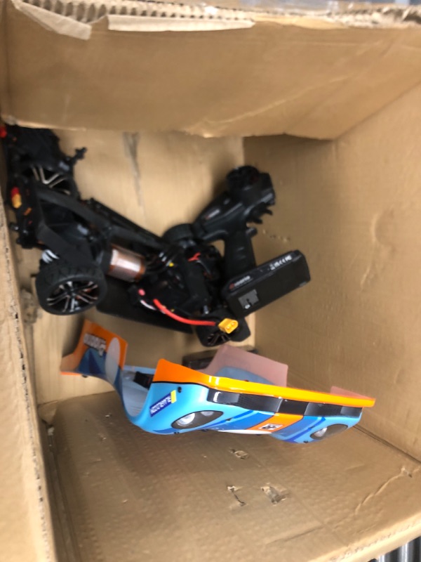 Photo 2 of AMORIL 1/10 Fast Brushless RC Drift Cars for Adults,Max 200KM/H Carbon Fiber On-Road Supercar with 3660 3900KV Brushless Motor,120A ESC,9KG Meta-Gear Servo,3300mah Lipo,Waterproof Suitcase,Blue Yellow Carbon Brushless 1:10 Scale