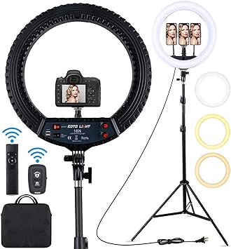 Photo 1 of 18 inch LED Ring Light with Tripod Stand Dimmable Makeup Selfie Ring Light for Studio Portrait YouTube Vlog Video Shooting with Carrying Bag and Remote Controller, CRI 90
