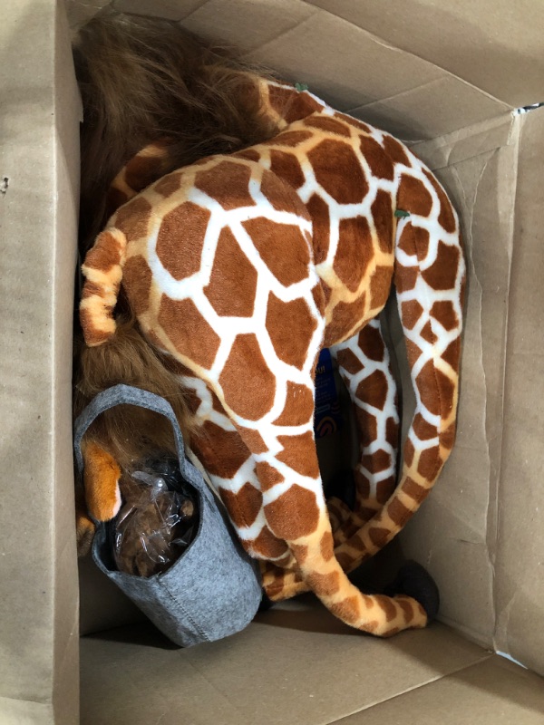 Photo 2 of BRINJOY Giant Giraffe Stuffed Animal Set, 47 Inch Large Plush Giraffe Toy with Bird&Basket&Leaves&Card, Big Lifelike Standing Giraffe for Girls Boys