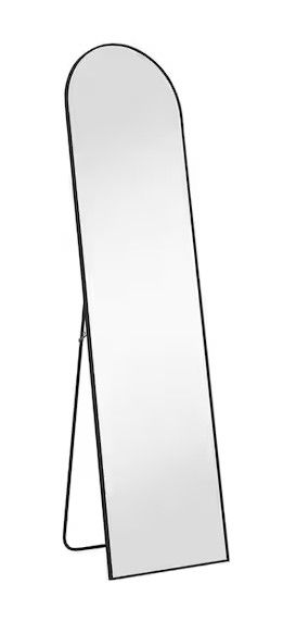 Photo 1 of 16 in. W x 59 in. H Aluminium Alloy Frame Black Arched Floor Mirror with Floor Stand and Wall Mounted Hooks
