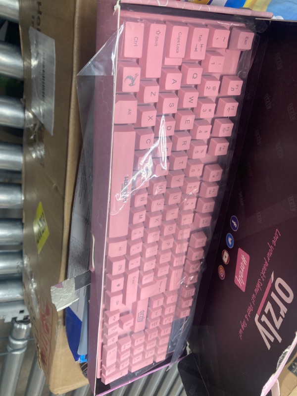 Photo 2 of Orzly Pink Gaming Keyboard RGB USB Wired Rainbow Keyboard Designed for PC Gamers, PS4, PS5, Laptop, Xbox, Nintendo Switch, RX-250 Hornet Edition