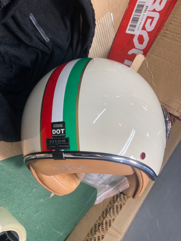 View 2 of Open Face Motorcycle Helmet with Visor, Adults Retro Moped Helmets for Men Women, Vintage Half Face Motorcycle Helmet for Scooter Chopper Cruiser, DOT Approved Large Milky White