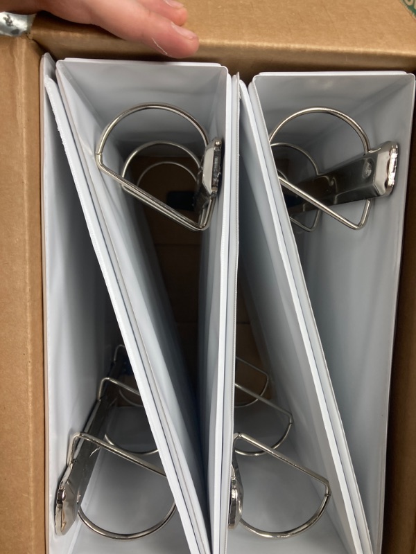 Photo 1 of 4 Pack of 2.5” Smooth Opening Angle D-Ring View White Binders, Professional Presentation Folder for Standard Pages with Inside Pockets, and Customizable Clear View Binder PVC-Free