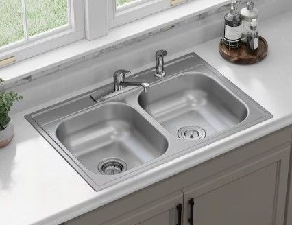 Photo 1 of **HAS SOME RUST**  Elkay Dayton Drop-In 33-in x 22-in Stainless Steel Double Equal Bowl 4-Hole Kitchen Sink
