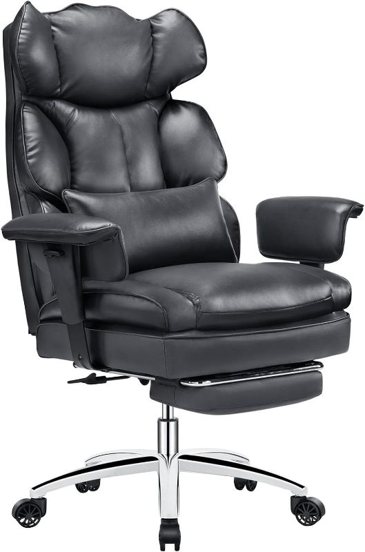 Photo 1 of  Home Office High Back Reclining Desk Chair with Footrest, Big and Tall Adjustable Height PU Leather Executive Computer Task Chair with Leg Rest and Lumbar Support, Armrest for Adult
