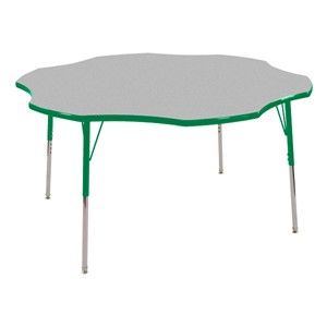 Photo 1 of **MISSING LEGS** FDP Flower Activity School and Office Table (60 inch), Standard Legs with Swivel Glides for Collaborative Seating Environments, Adjustable Height 19-30 inches - Maple Top, Maple Edge, Sand Legs Maple/Maple/Sand 60" x 60" Flower Swivel Gli