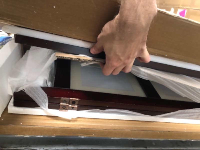 Photo 1 of SZQINJI 3 Panel Photo Room Divider Screen, Solid Wood Divider for Room Separation for 8x10 Picture Frame Without Mat for 5x7 Photo with Mat, Walnut