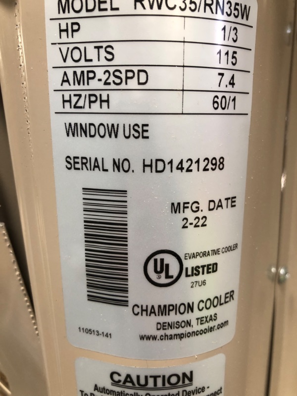 Photo 5 of **MIGHT NEED PROFESSIONAL REPAIR**  Champion Cooler 3300 CFM 2-Speed Window Evaporative Cooler for 900 sq. ft. (with Motor and Remote Control)