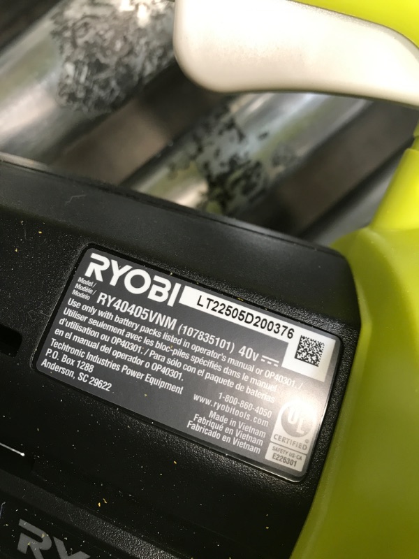 Photo 3 of *SEE NOTES* RYOBI 40-Volt Lithium-Ion Cordless Battery Leaf Vacuum/Mulcher (Tool Only)