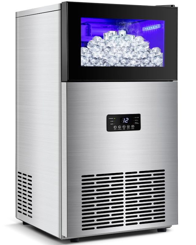 Photo 1 of **SEE NOTES** Commercial Ice Maker Machine 130LBS/24H with 35LBS Storage Bin, Stainless Steel Undercounter/Freestanding Ice Cube Maker for Home Bar Outdoor, Automatic Operation, Include Scoop, Connection Hose
