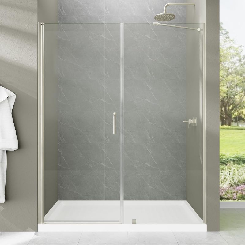 Photo 1 of 60" W x 72" H Pivot Semi-Frameless Shower Door, Piovt Swing Glass Shower Door with 1/4"(6mm) Clear SGCC Tempered Glass, Shower Doors can be Installed Left and Right (Brushed Nickel Finish)
