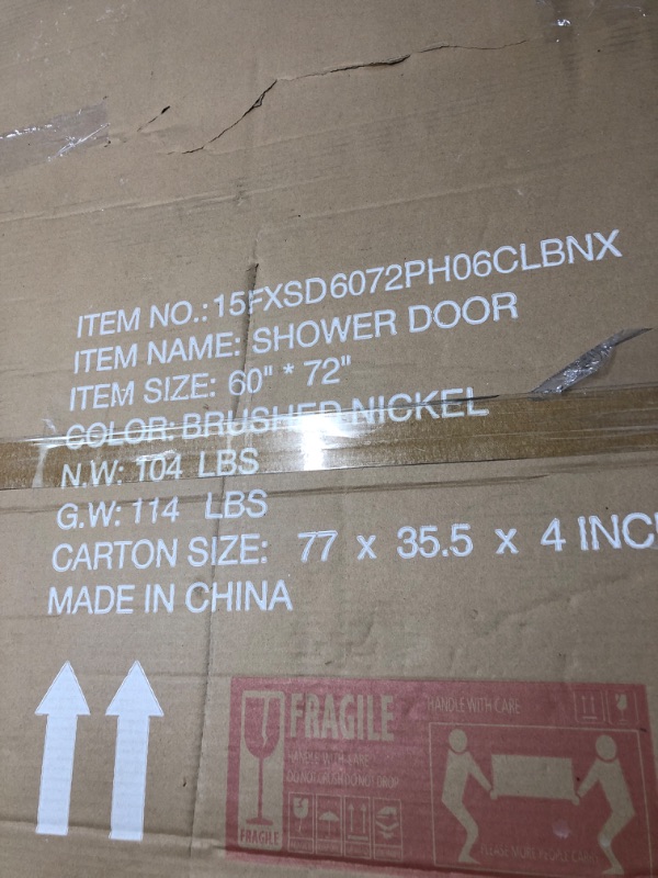 Photo 3 of 60" W x 72" H Pivot Semi-Frameless Shower Door, Piovt Swing Glass Shower Door with 1/4"(6mm) Clear SGCC Tempered Glass, Shower Doors can be Installed Left and Right (Brushed Nickel Finish)
