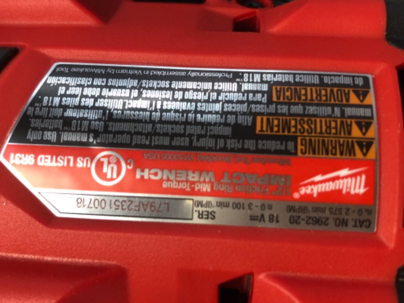 Photo 3 of **SEE NOTES**Milwaukee 2962-20 M18 18V Fuel 1/2" Mid-torque Impact Wrench with Friction Ring