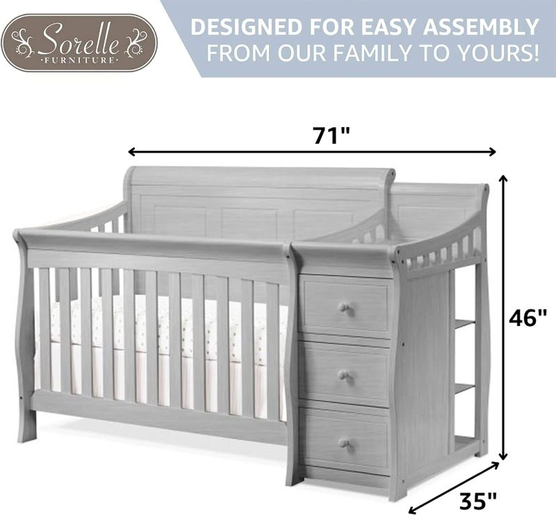 Photo 5 of **CHECK NOTES**Sorelle Furniture Princeton Elite Crib and Changer with Solid Panel Back Classic -in- Convertible Diaper Changing Table Non-Toxic Finish Wooden Baby Bed Toddler Full-Size Nursery - Weathered Grey Weathered Gray