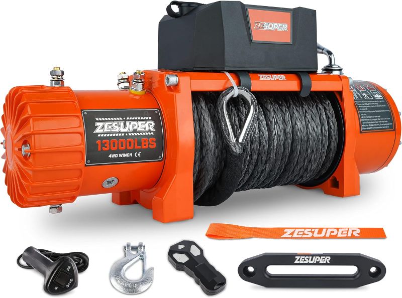 Photo 1 of **see notes**ZESUPER 12V 13000-lb Load Capacity Electric Truck Winch Kit Synthetic Rope, Waterproof Off Road Winch for Jeep,Truck,SUV with Wirless Remote and Corded Control(13000-Rope)