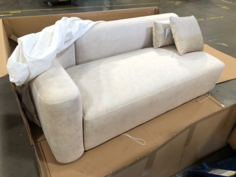 Photo 2 of **CHECK NOTES!!**Acanva Luxury Modern Tight Curved Back Velvet Sofa, Minimalist Style Comfy Couch for Living Room Apartment, Cream L-Shape Right Chaise
