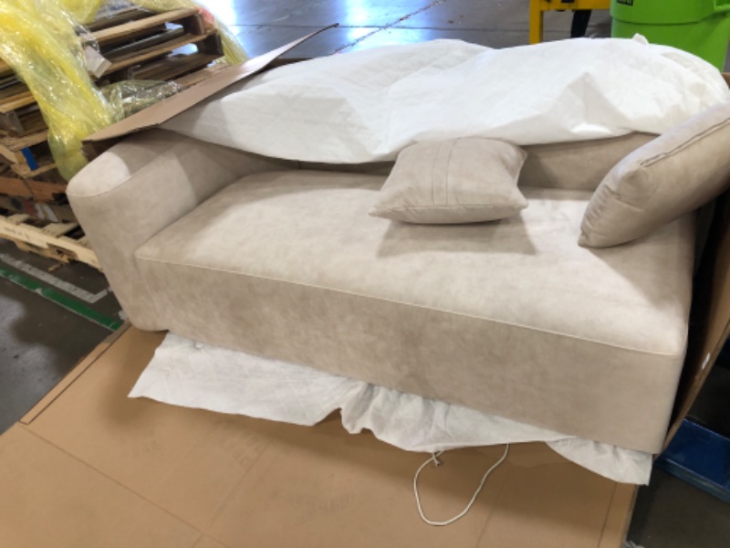 Photo 2 of **SEE NOTES**Acanva Luxury Modern Tight Curved Back Velvet Sofa, Minimalist Style Comfy Couch for Living Room Apartment, Cream L-Shape Right Chaise