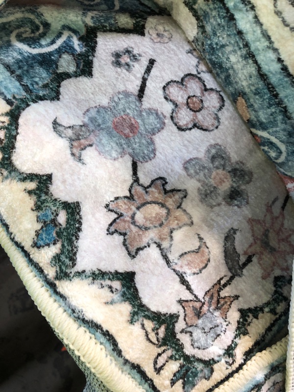 Photo 2 of MUJOO Teal Rug 6'x9' Area Rugs for Living Room Washable Rugs Large Boho Carpet for Bedroom Dining Room Neutral Vintage Farmhouse Abstract Non Slip Soft Floral Blue Flowers Colorful 6'x9' Teal