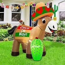 Photo 1 of 3.5ft Cinco De Mayo Inflatables Decorations with LED Lights Blow Up Cactus with Taco Sombreros Guitar Mexicano Fiesta Party Decor for Window Indoor Outdoor Garden Lawn Yard