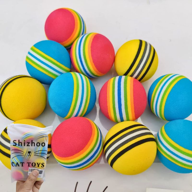 Photo 1 of 12PCS Cat Ball Toy for Indoor Cats Bouncy Noise Free Colors Rainbow Sponge Foam Balls for Puppy Kitty Indoor Activity Play Training Sponge Multicolor