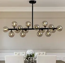 Photo 1 of 16-Light Amber Globe Sputnik Chandelier Black Finished