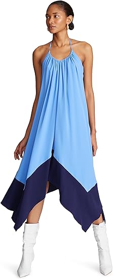 Photo 1 of HALSTON Women's Karley Dress in Crepe De Chine 10 Medium Blue