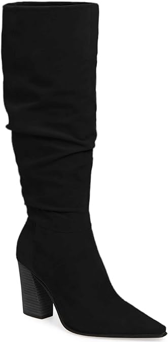 Photo 1 of  Womens Faux Suede Knee High Boots Wide Calf Pointed Toe High Chunky Heel Side Zipper Booties SIZE 7
