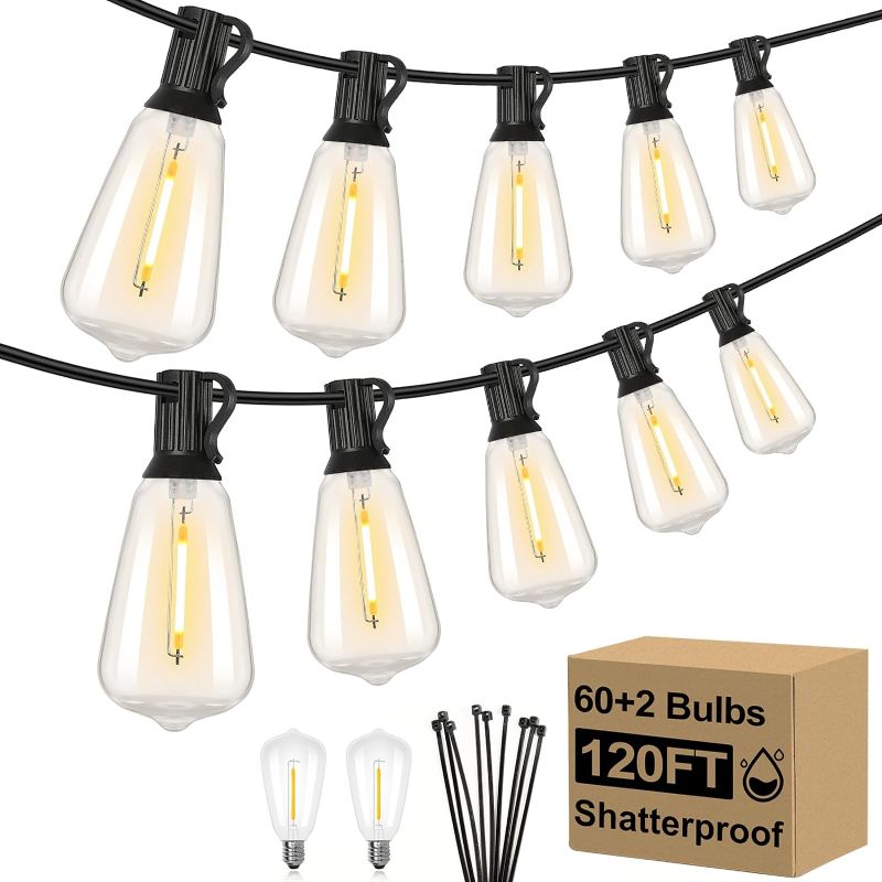 Photo 1 of 120FT Outdoor String Lights Waterproof, ST38 Patio Lights with 62 Shatterproof Vintage Edison Bulbs, 2700K Dimmable LED Outside Lights String, Connectable Hanging Lights for Porch Yard Garden Balcony
