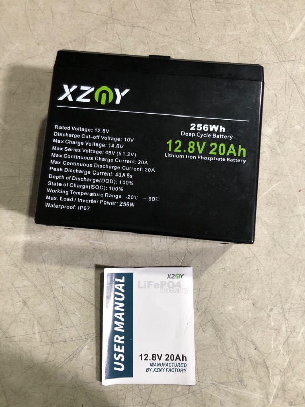 Photo 2 of *READ NOTES***
XZNY 12V 20Ah LiFePO4 Battery, 5000+ Cycles 12V 20Ah Lithium Battery Built-in 20A BMS 256W Output, Great for Camping, Solar Setup, Live Imaging Fish Finder, RV/Golf Cart/Boat Auxiliary Battery, Radio
