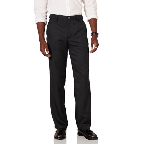 Photo 1 of Amazon Essentials Men's Classic-Fit Expandable-Waist Flat-Front Dress Pant, Black, 35W X 28L
