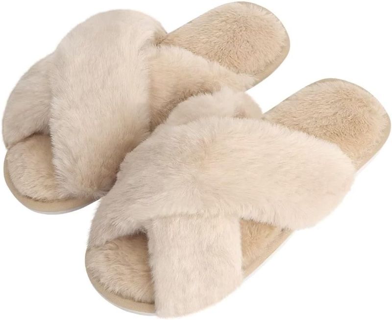 Photo 1 of  Women's Fuzzy Slippers Memory Foam Cute House Slippers Plush Fluffy Furry Open Toe Home Shoes Bridal Bridesmaid Gifts for Wedding 6.5-7.5