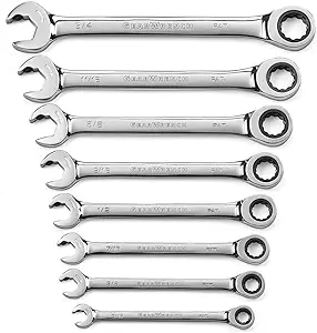 Photo 1 of 
GEARWRENCH 8 Pc. 12 Point Open End Ratcheting Combination SAE Wrench Set - 85599
