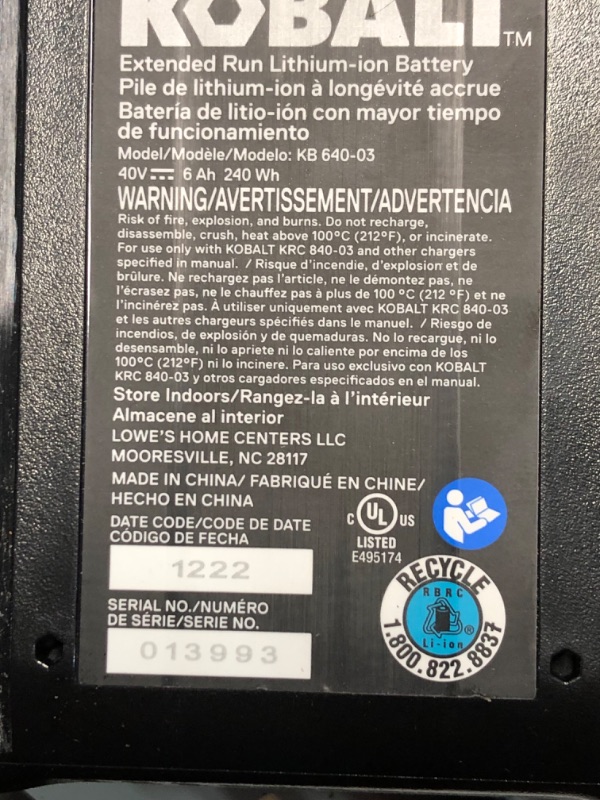 Photo 7 of ***DOESN'T POWER ON - MISSING CHARGER - SEE COMMENTS***
 Kobalt Gen4 40-volt 20-in Cordless Push Lawn Mower 6 Ah (1-Battery and Charger Included)