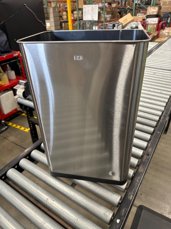 Photo 2 of **CAN ONLY // MISSING LID** 
EKO Mirage-T 50 Liter / 13.2 Gallon Touchless Rectangular Motion Sensor Trash Can, Brushed Stainless Steel Finish