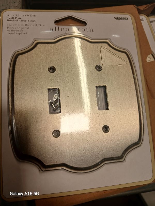 Photo 2 of * CASE OF 5* allen + roth Yalden 2-Gang Brushed Nickel Zinc Indoor Toggle Wall Plate
