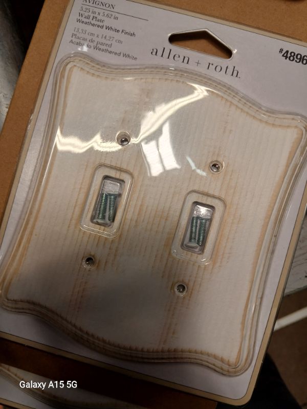 Photo 2 of * CASE OF 3* allen + roth 2-Gang Standard Size Distressed White Wood Indoor Toggle Wall Plate
