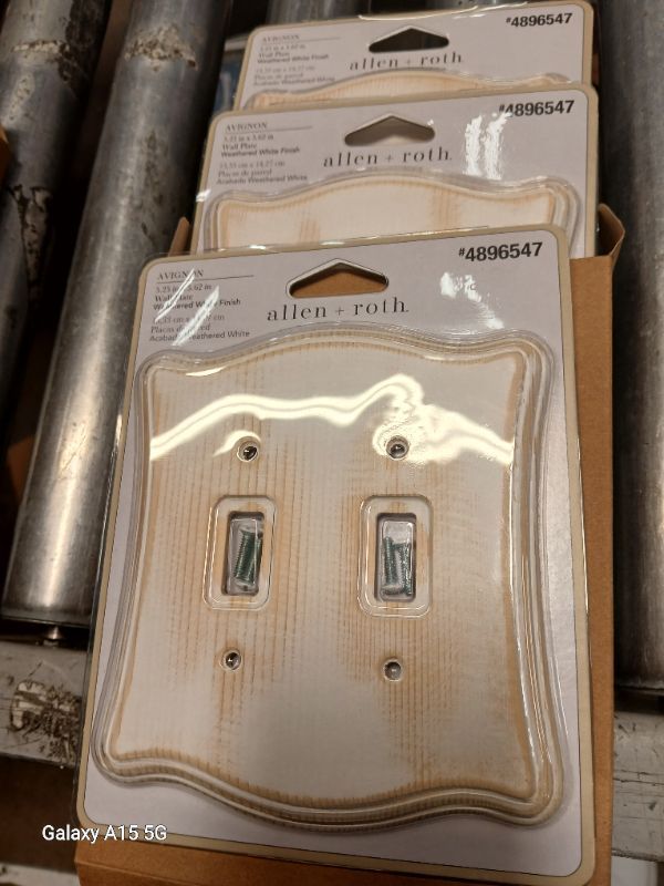 Photo 2 of * SET OF 3* allen + roth 2-Gang Standard Size Distressed White Wood Indoor Toggle Wall Plate
