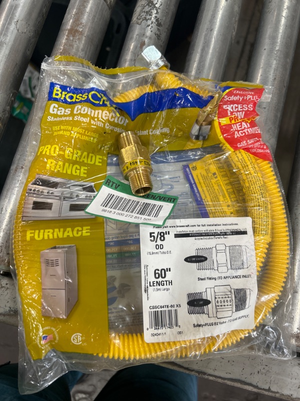 Photo 1 of 60" Flexible Gas Line Kit for Dryer, Stove, Range, Stainless Steel Gas Dryer Connector Kit, 5/8 in.OD(1/2 in. ID?Dryer Gas Line with Connector 1/2" FIP & 1/2" MIP & 3/4" MIP Fitting 60 In