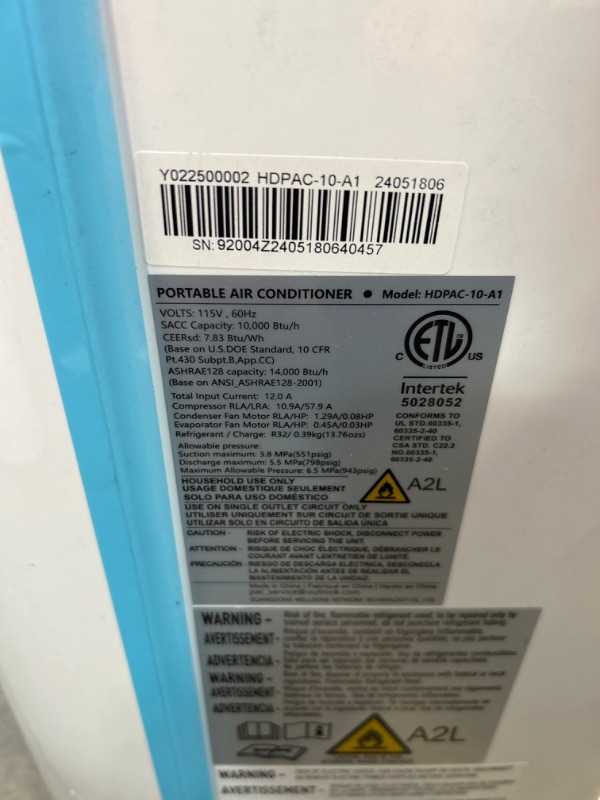 Photo 7 of **NONREFUNDABLE**FOR PARTS OR REPAIR**SEE NOTES**
12000 BTU Portable Air Conditioners with Remote Control, 3-in-1 Free Standing Cooling AC Unit with Fan & Dehumidifier, Cools Room up to 500 sq.ft, Smart/Sleep Mode,3 Speed,Auto Swing