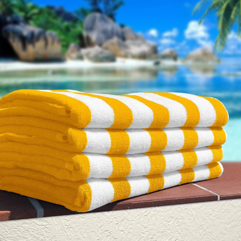 Photo 1 of Avalon Cabana Beach Towels 4 Pack (Size 30x60) Inches Oversized, 100% Ring Spun Cotton, Highly Absorbent Large Pool Towels, Super Soft and Quick Drying, Perfect for Gifts (Yellow Stripe)