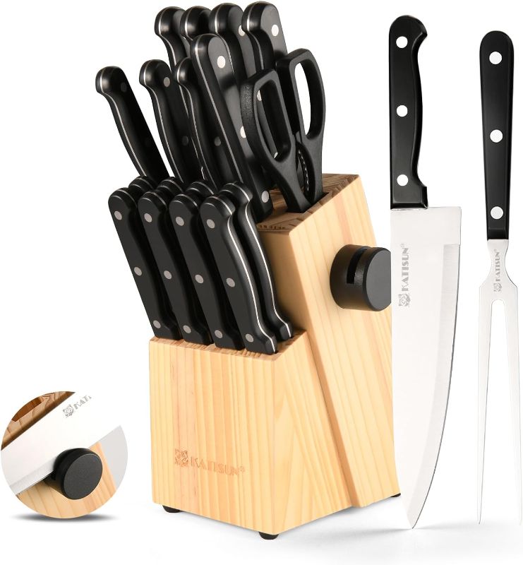 Photo 1 of 19-Piece Knife Set, German Steel, Durable and Dishwasher Safe, Knife Sets for Kitchen with Block Sets with Built-in Sharpener for Chopping, Slicing, Dicing&Cutting