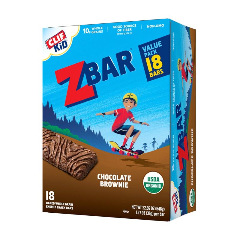 Photo 1 of CLIF Kid Zbar - Chocolate Brownie - Soft Baked Whole Grain Snack Bars - USDA Organic - Non-GMO - Plant-Based - 1.27 oz. (18 Pack)