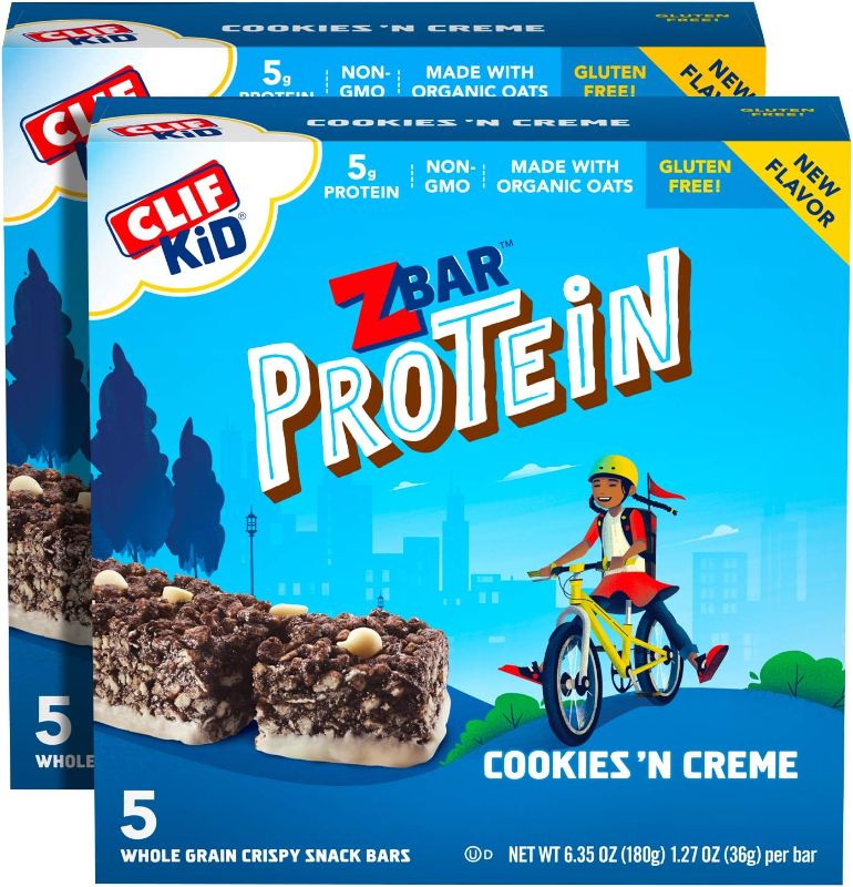 Photo 1 of ** Exp 8/24**
CLIF Kid Zbar Protein - Chocolate Chip, Chocolate Mint, and Cookies 'n Creme - Value Pack - Crispy Whole Grain Snack Bars - Made with Organic Oats - Non-GMO - 5g Protein - 1.27 oz.
16 Count