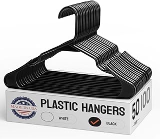 Photo 1 of 50 Pack Black Plastic Hangers Bulk | 50 100 Pack Available | Clothes Hangers Plastic, Black Hangers Plastic, Lightweight Plastic Hanger as Closet Hangers, Clothing Hangers - Hangers 50 Pack