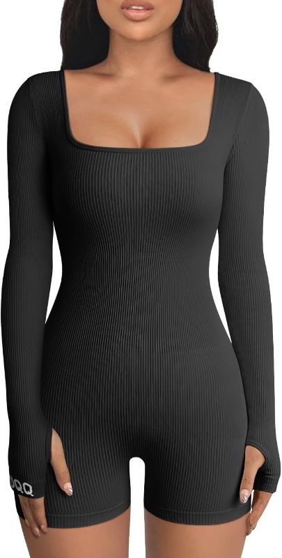 Photo 1 of 
OQQ Women’s Yoga Rompers Workout Ribbed Long Sleeve Square Neck Sport Jumpsuits Rompers Small