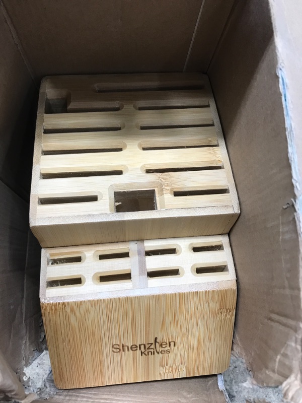 Photo 2 of 20 Slot Universal Knife Block: Shenzhen  Knives Large Bamboo Wood Knife Block without Knives - Countertop Butcher Block Knife Holder and Organizer with Wide Slots for Easy Kitchen Knife Storage