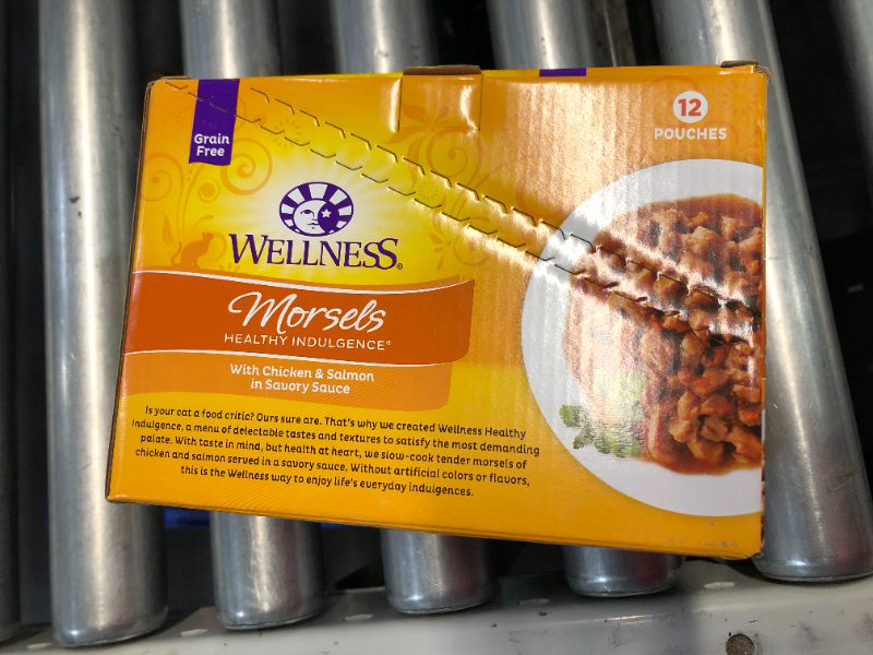 Photo 2 of ***EXPIRES JUNE 22, 2024***
Wellness Healthy Indulgence Natural Grain Free Morsels With Chicken & Salmon in Savory Sauce Wet Cat Food, 3 oz, Case of 12