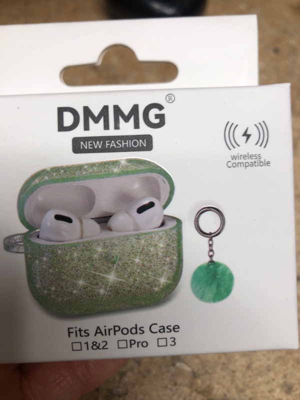 Photo 2 of **GREEN**Airpods 3 Case, DMMG Airpods 3 Case Cover Silicone Skin for Girls Women,AirPods Protective Cute Bling Glitter Case with Fluff Ball Keychain,Scratch Proof for Airpod 3rd Generation (Green)