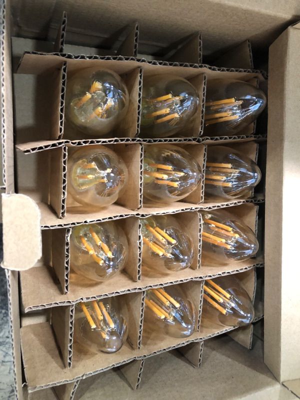 Photo 1 of B11 Dimmable Vintage LED Edison Candelabra Bulb, 60W Equivalent, High Brightness, Warm White 2500K, Amber Glass, Candles/Chandelier Style, E12 Screw Base, 12 Pack 12 Pack Amber-2500k