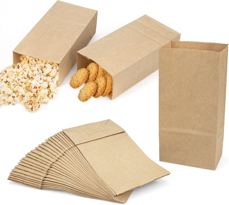 Photo 1 of 300 Pack Mini Kraft Paper Bags 3.5 x 2 x 6.7 inch Durable Brown Paper Snack Bag Small Cookie Party Favor Bags
